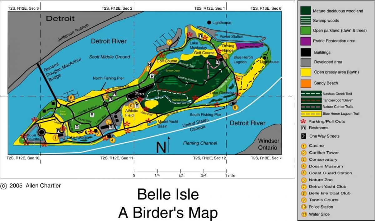 mapa Belle Isle v Detroitu