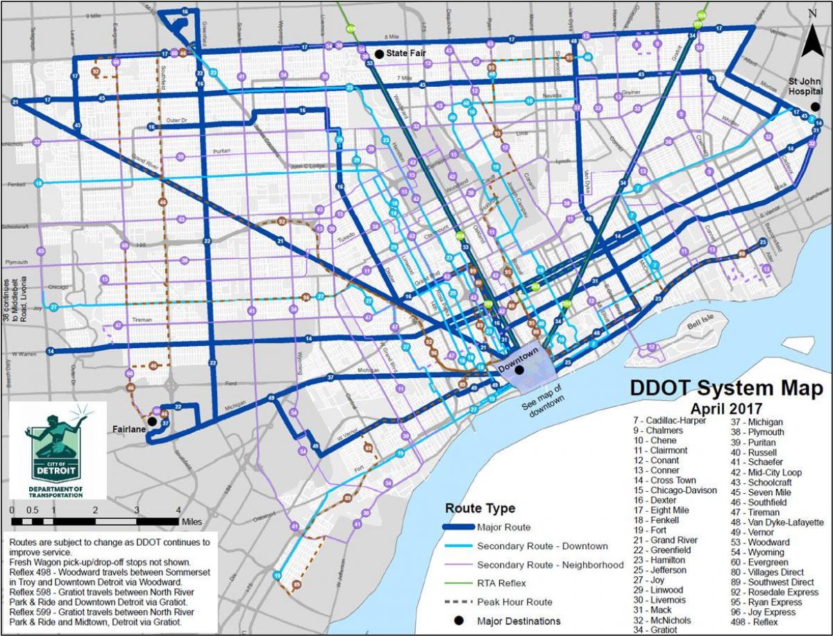 mapa Detroit Autobus