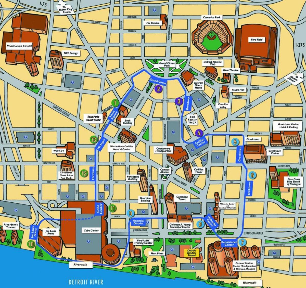Detroit turistická mapa