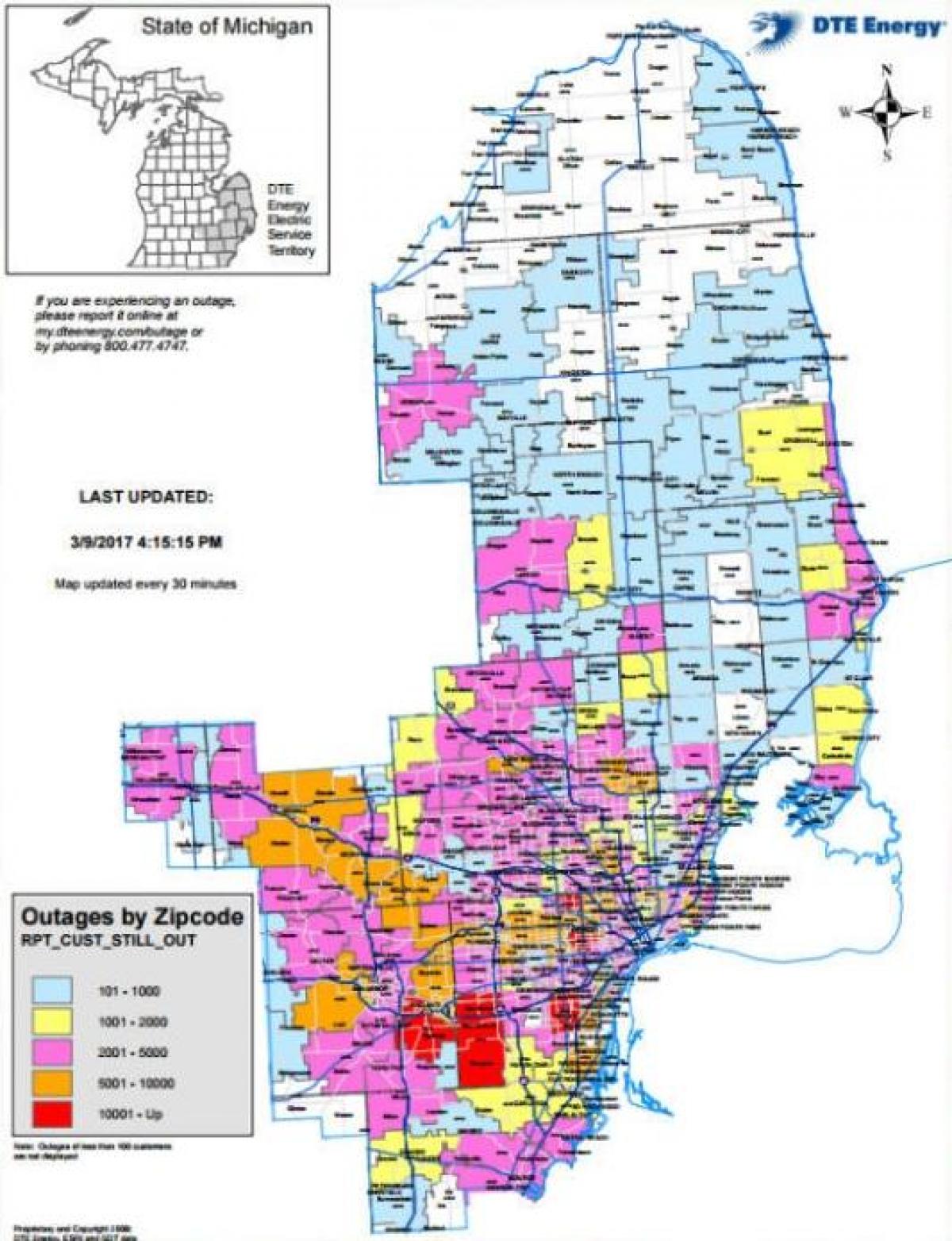 Detroit edison výpadku proudu mapě