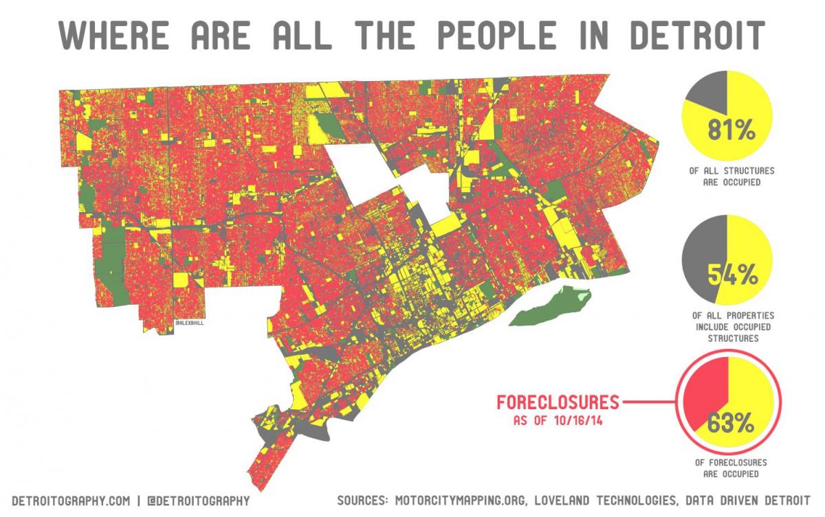 Detroit populace mapě