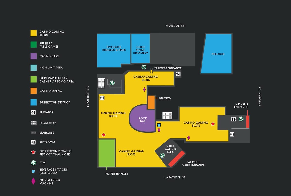 mapa Detroit kasina
