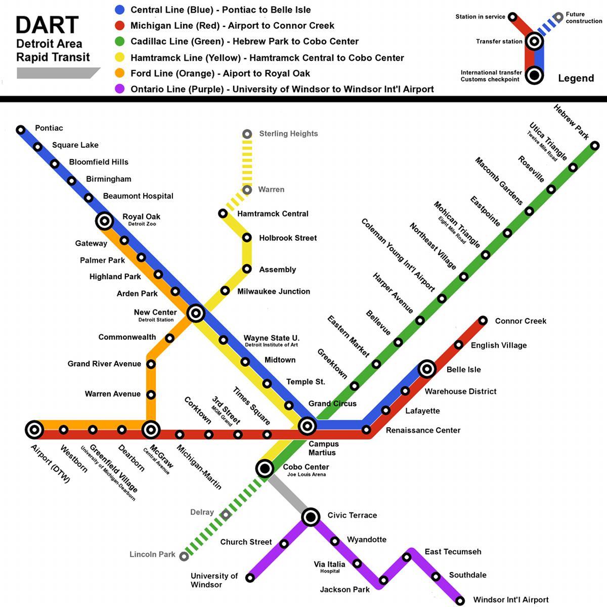 Detroit vlak mapě