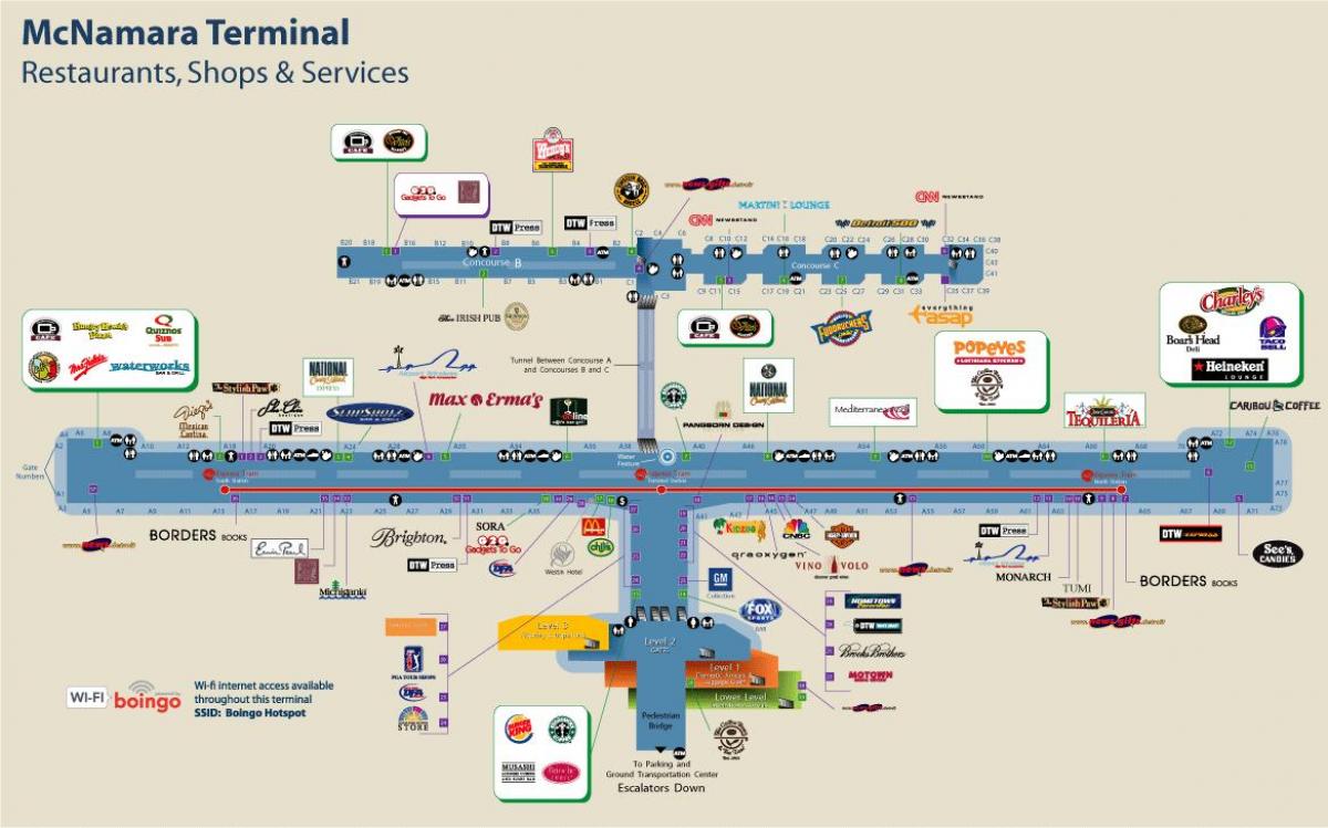 Detroit Letiště restaurace mapě