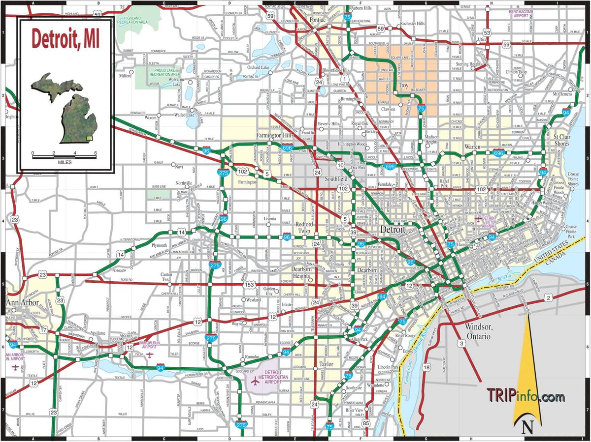 mapa Detroit mi