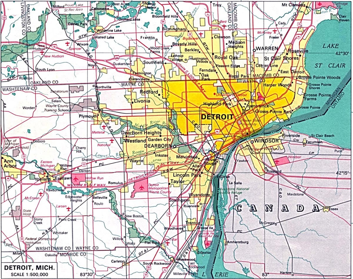 mapa Detroit předměstí