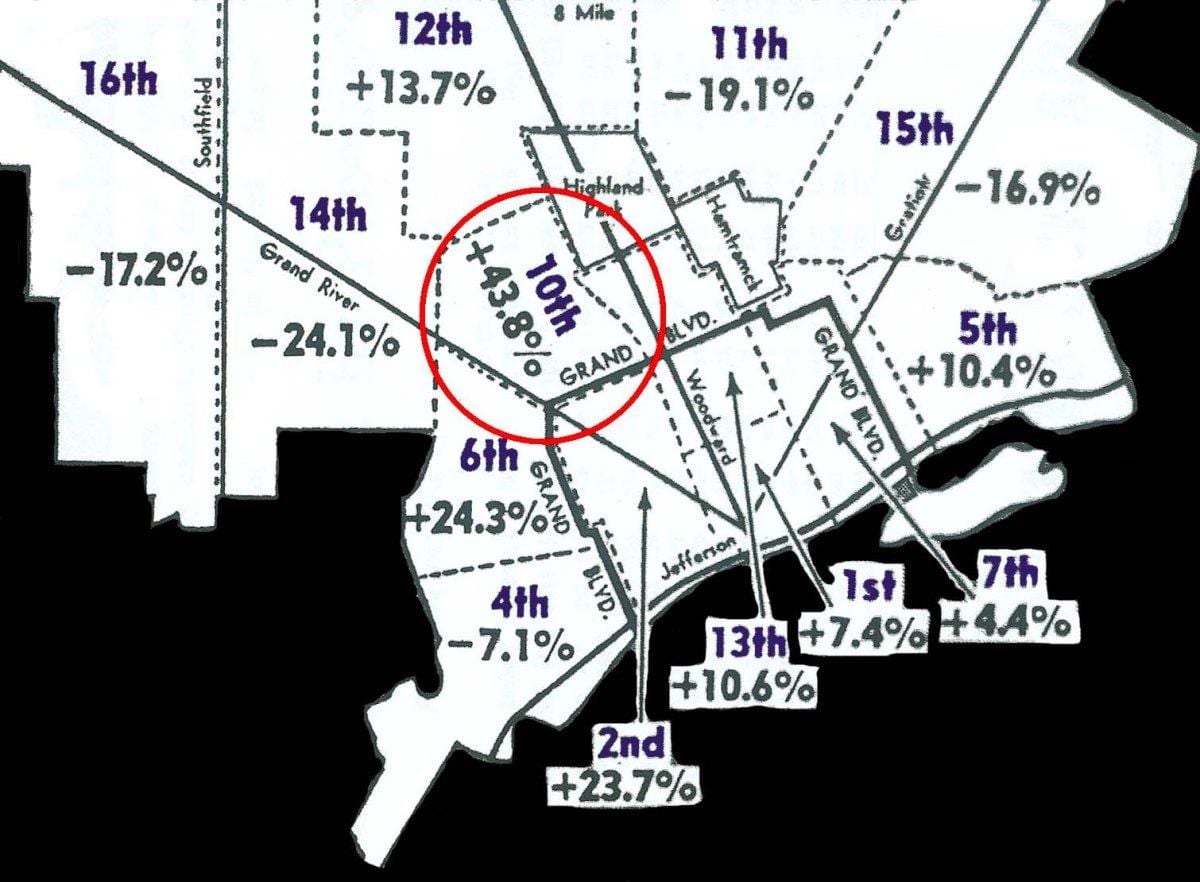 Detroit okrsku mapě