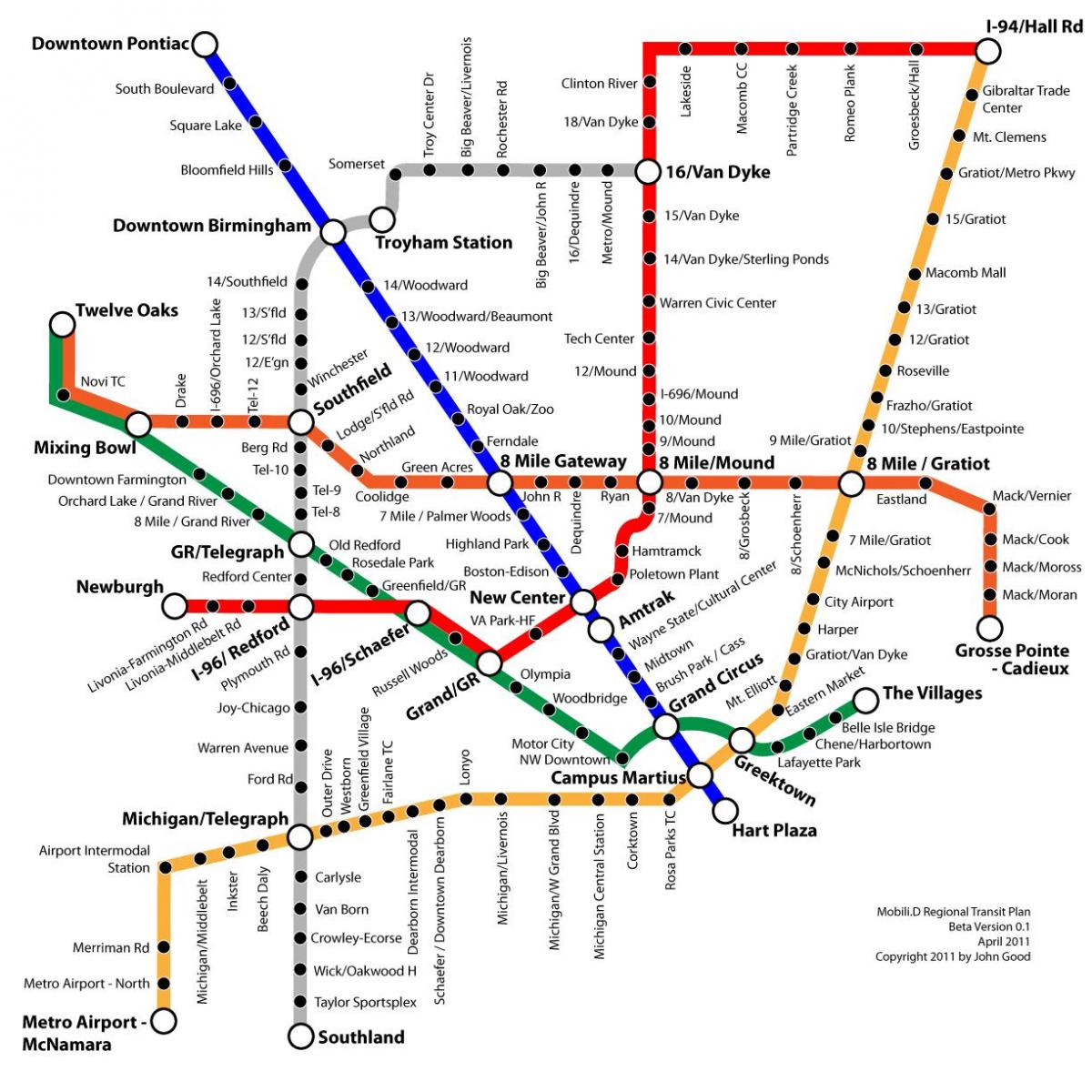 Detroit transit mapě