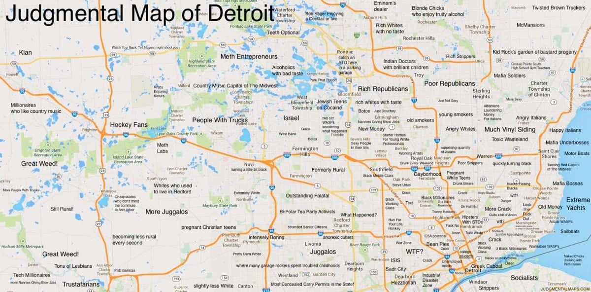 kritický mapa Detroit