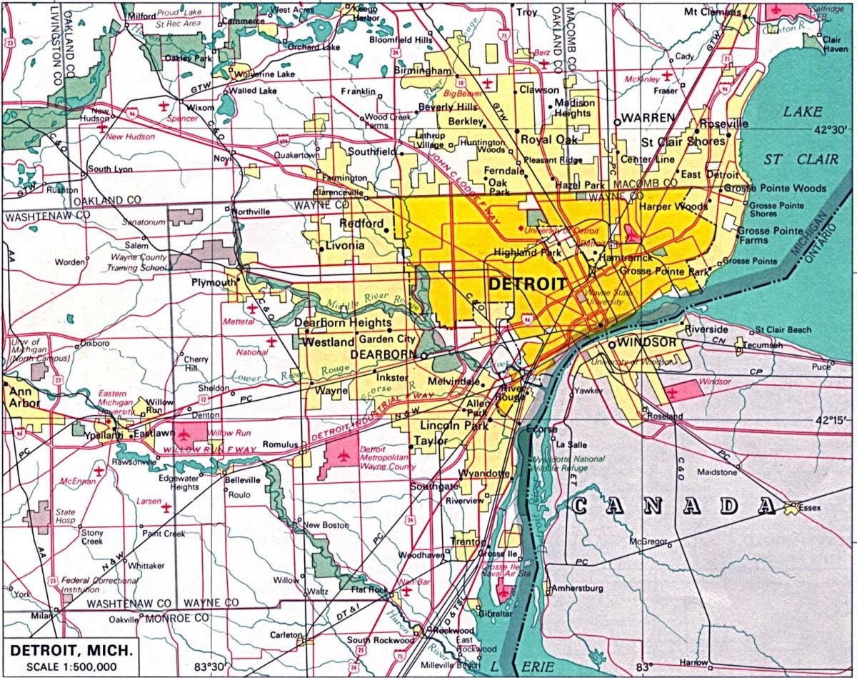předměstí Detroitu mapě
