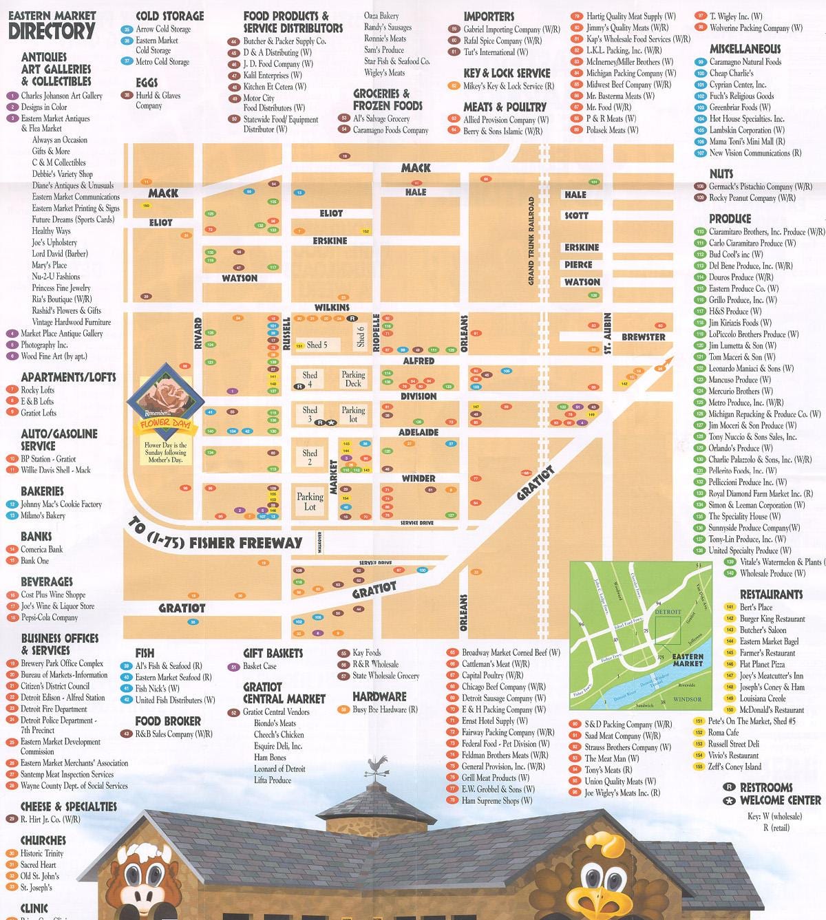mapa východní trh Detroit