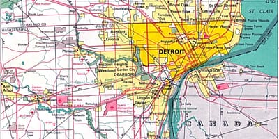 Mapa Detroit předměstí
