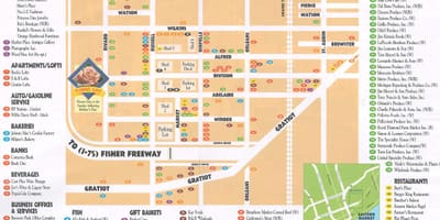 Mapa východní trh Detroit